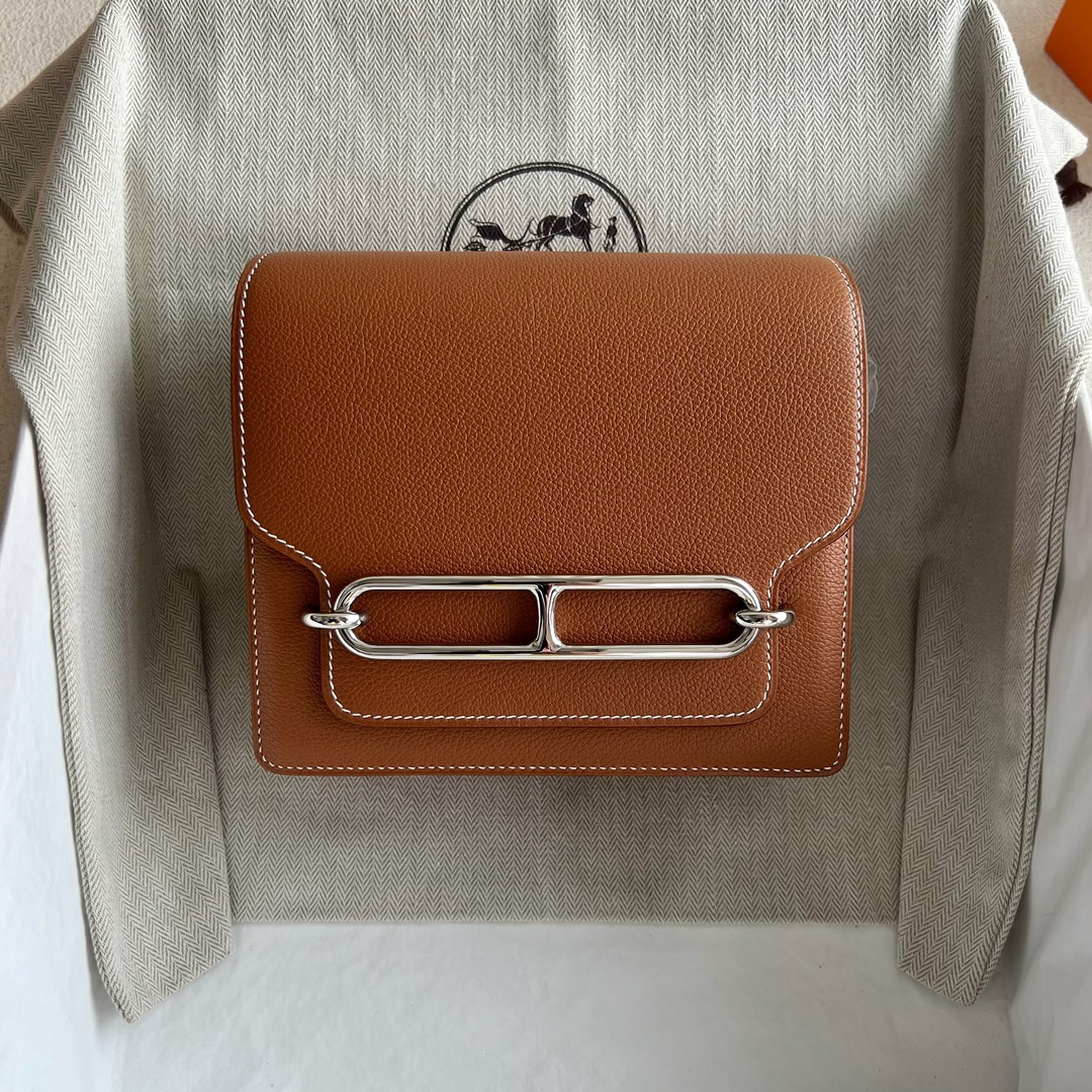愛馬仕女包泰國王權免稅店Hermès Roulis Mini 18 Evercolor CK37 Gold 金棕色 銀色五金
