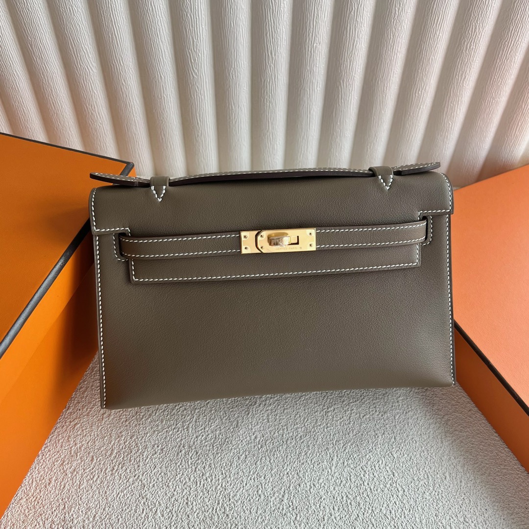 愛馬仕泰國王權免稅店 Hermès Mini Kelly Pochette Swift Leather 大象灰 金色五金