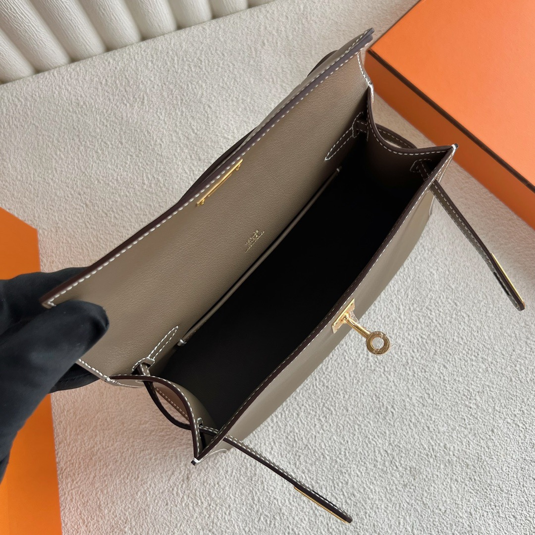 愛馬仕泰國王權免稅店 Hermès Mini Kelly Pochette Swift Leather 大象灰 金色五金