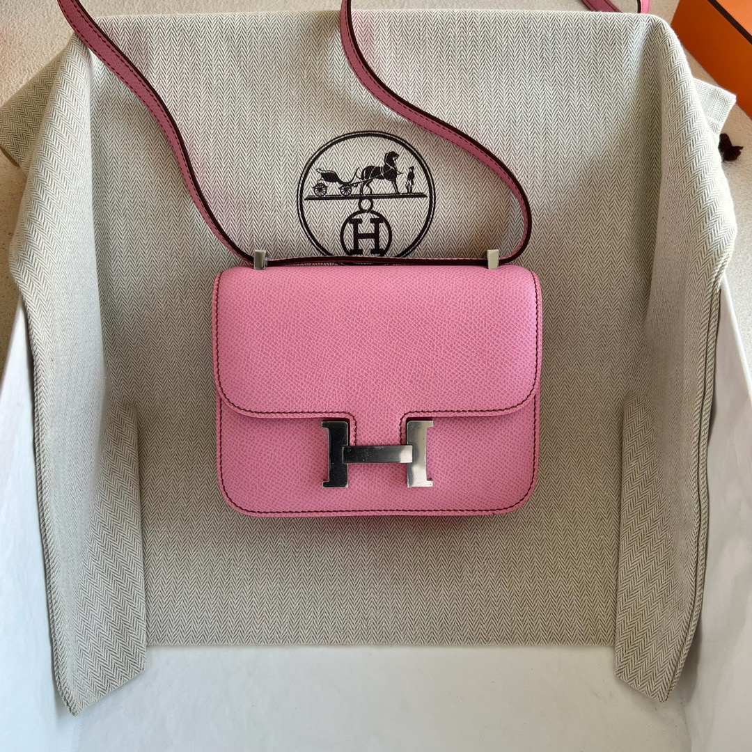 愛馬仕香港太古廣場專門店 Hermès Constance Mini 14 Epsom 5P Bubblegum Pink 樱花粉 銀色五金