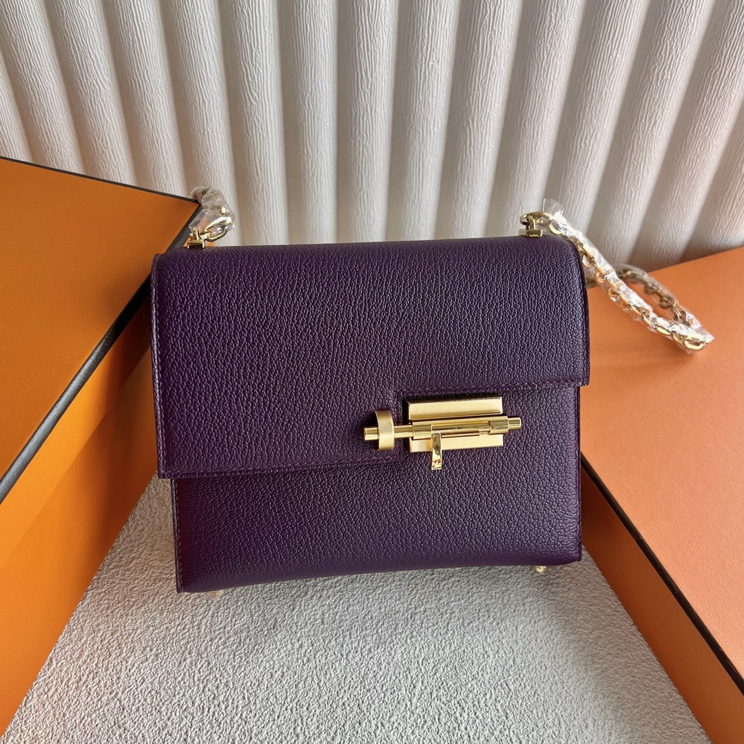 愛馬仕香港置地太子專賣店 Hermès Verrou 17.5 山羊皮顏色P9 Anemone海葵紫金色五金
