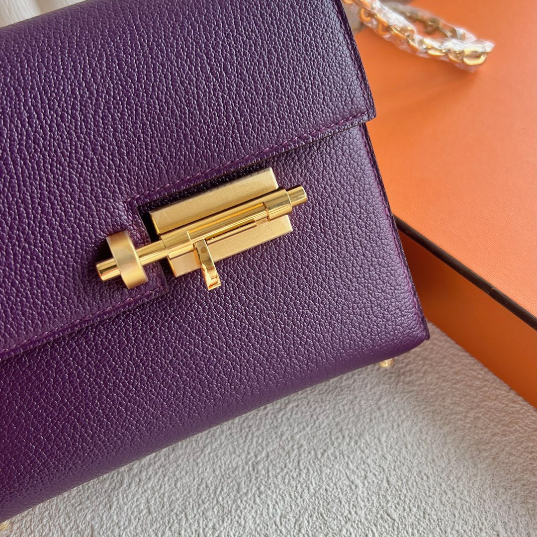 愛馬仕香港置地太子專賣店 Hermès Verrou 17.5 山羊皮顏色P9 Anemone海葵紫金色五金