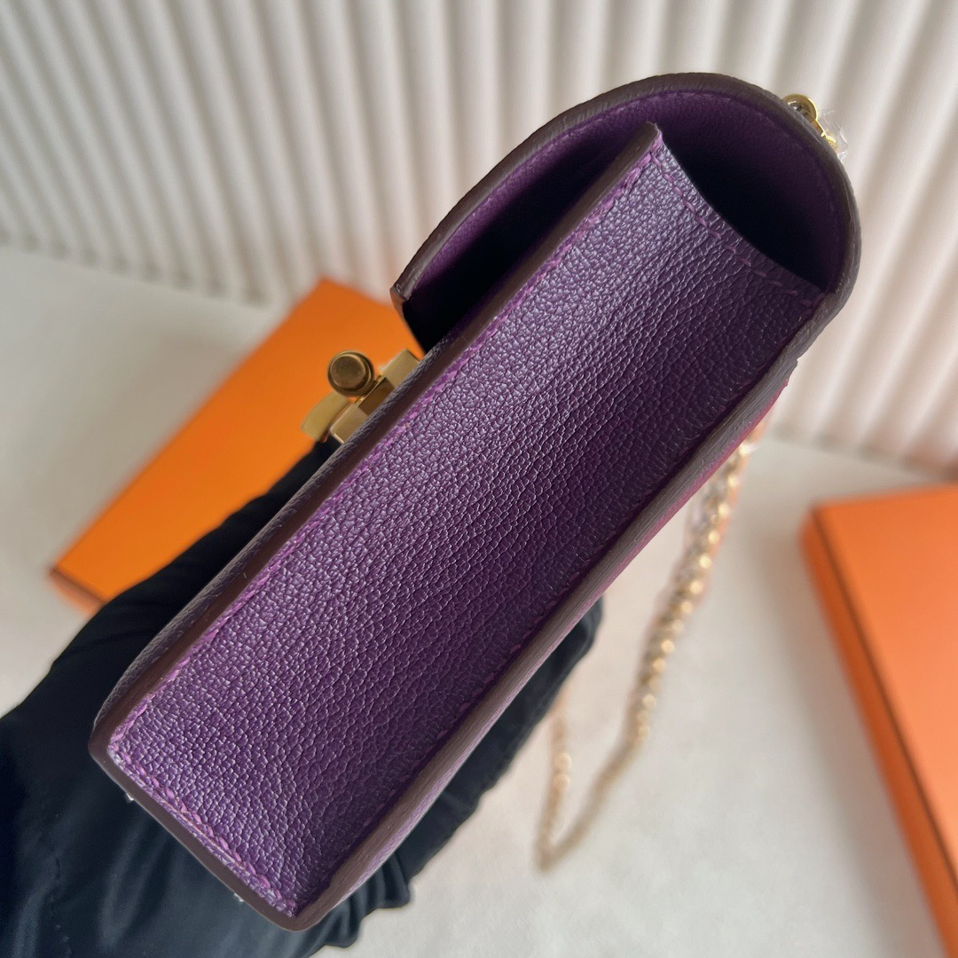 愛馬仕香港置地太子專賣店 Hermès Verrou 17.5 山羊皮顏色P9 Anemone海葵紫金色五金
