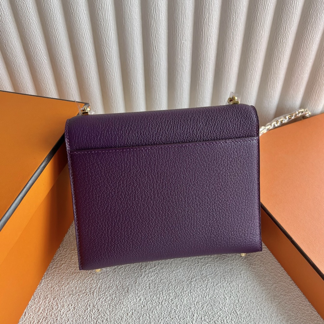 愛馬仕香港置地太子專賣店 Hermès Verrou 17.5 山羊皮顏色P9 Anemone海葵紫金色五金