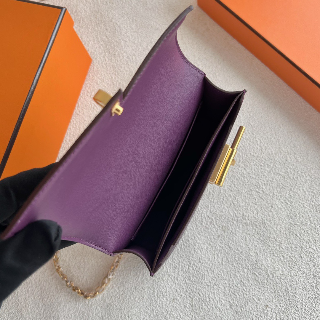 愛馬仕香港置地太子專賣店 Hermès Verrou 17.5 山羊皮顏色P9 Anemone海葵紫金色五金