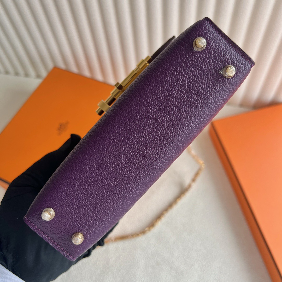 愛馬仕香港置地太子專賣店 Hermès Verrou 17.5 山羊皮顏色P9 Anemone海葵紫金色五金