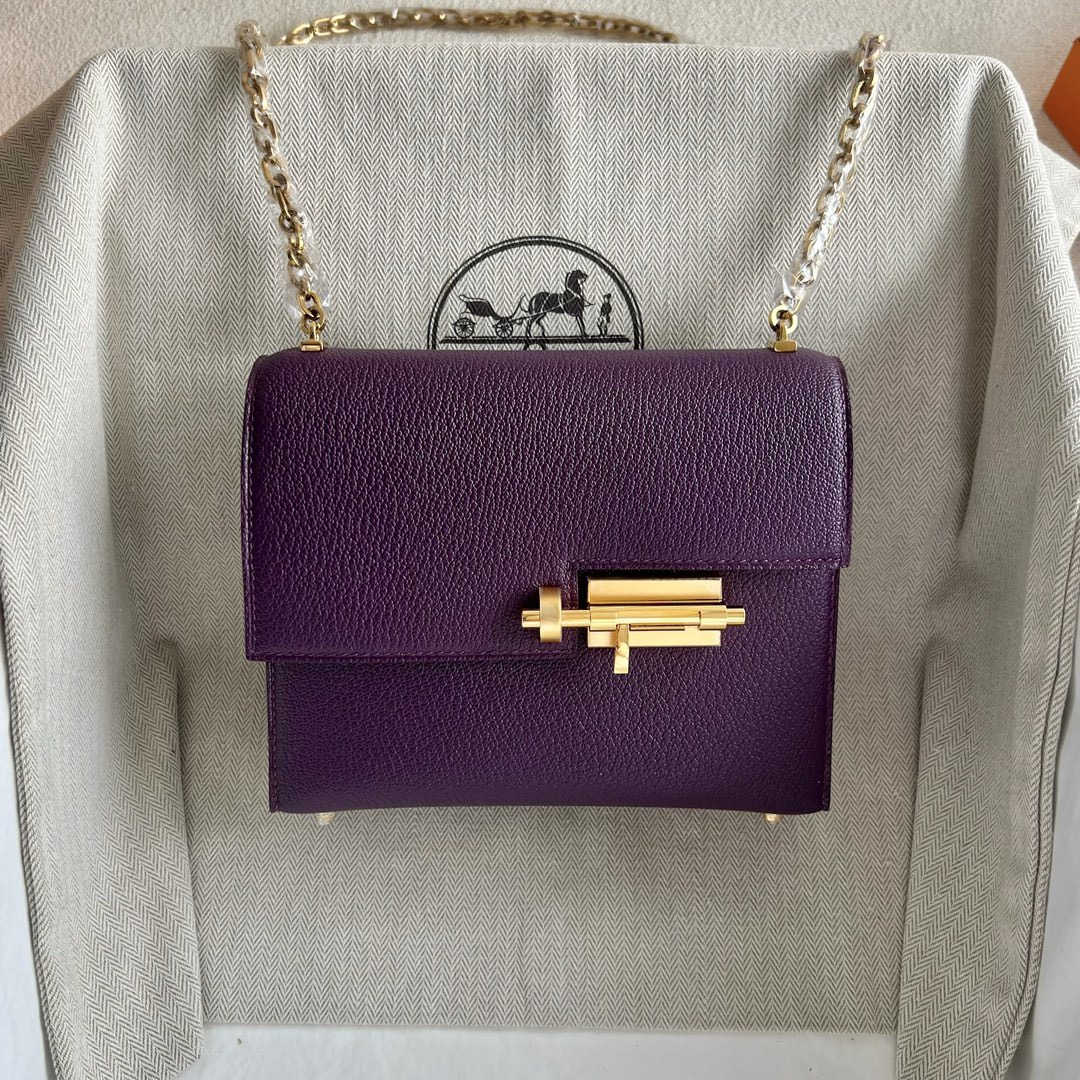 愛馬仕香港置地太子專賣店 Hermès Verrou 17.5 山羊皮顏色P9 Anemone海葵紫金色五金