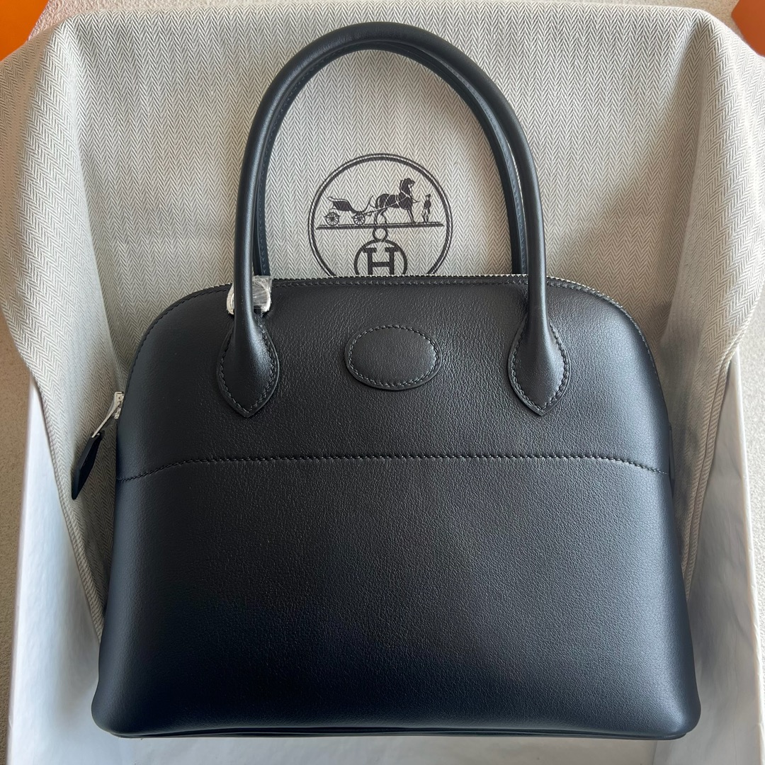 愛馬仕包包經典款 Hermès Bolide 27 Swift Leather 顏色黑色銀色五金