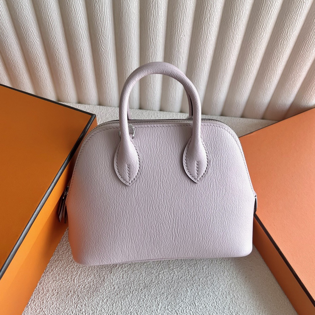 愛馬仕迷你保齡球包Hermès Mini Bolide 20山羊皮顏色M7 Rose Darling戀愛粉銀色五金