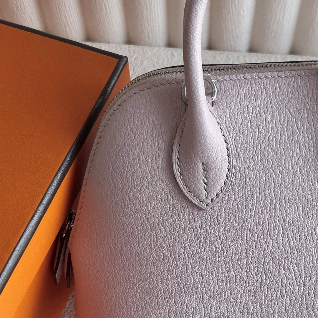 愛馬仕迷你保齡球包Hermès Mini Bolide 20山羊皮顏色M7 Rose Darling戀愛粉銀色五金