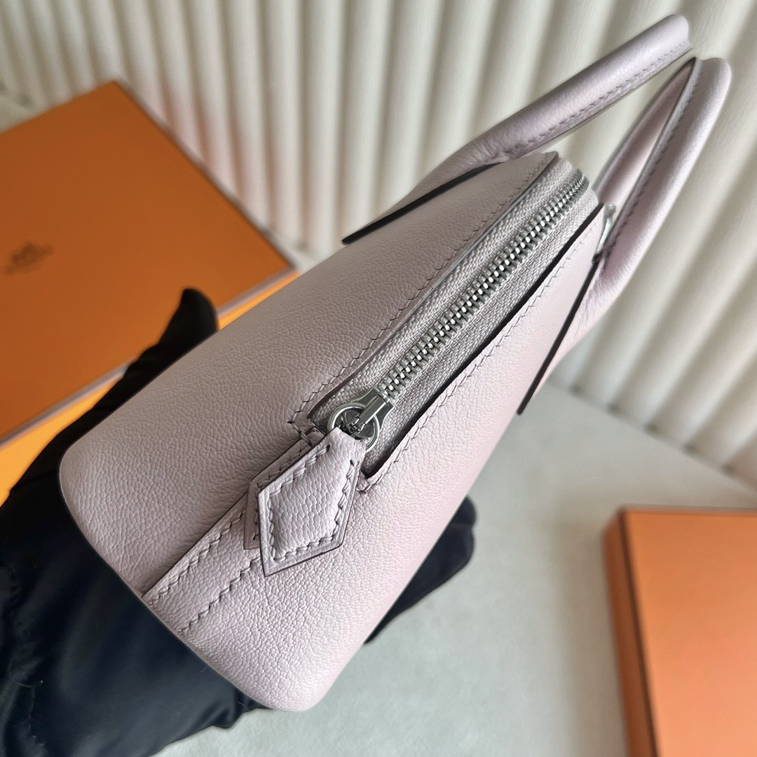 愛馬仕迷你保齡球包Hermès Mini Bolide 20山羊皮顏色M7 Rose Darling戀愛粉銀色五金