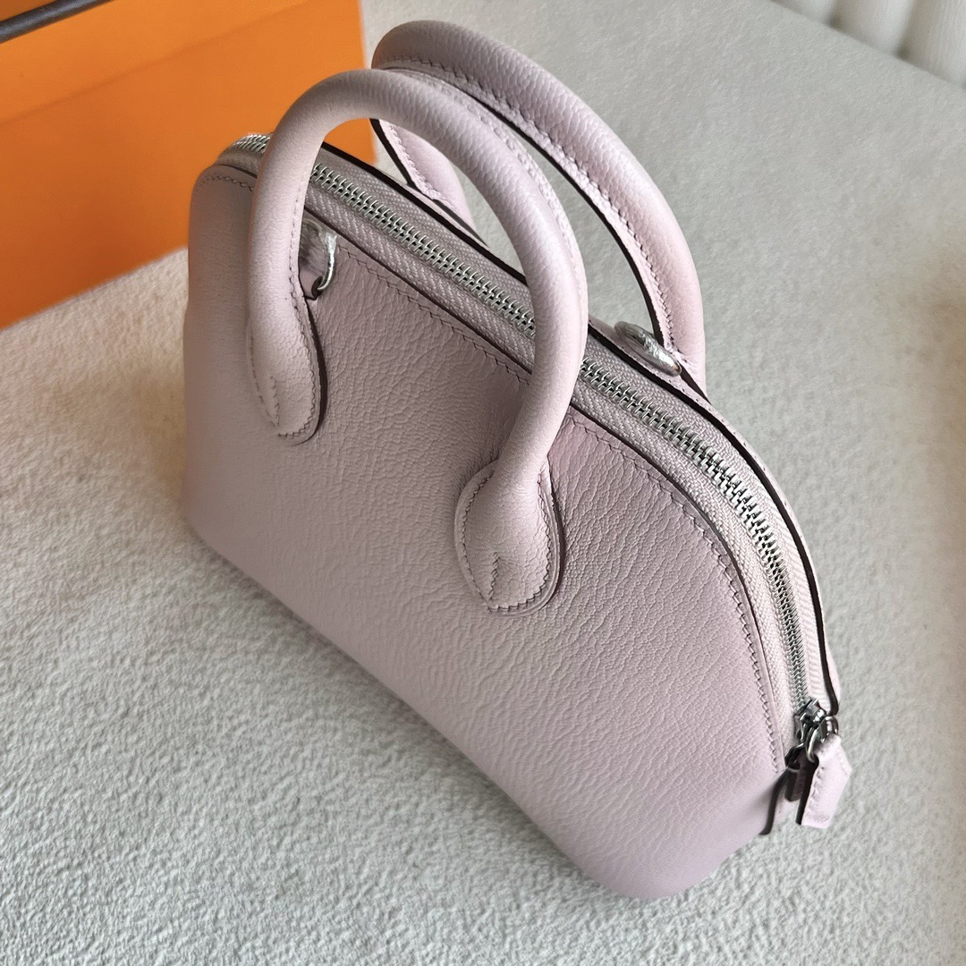 愛馬仕迷你保齡球包Hermès Mini Bolide 20山羊皮顏色M7 Rose Darling戀愛粉銀色五金