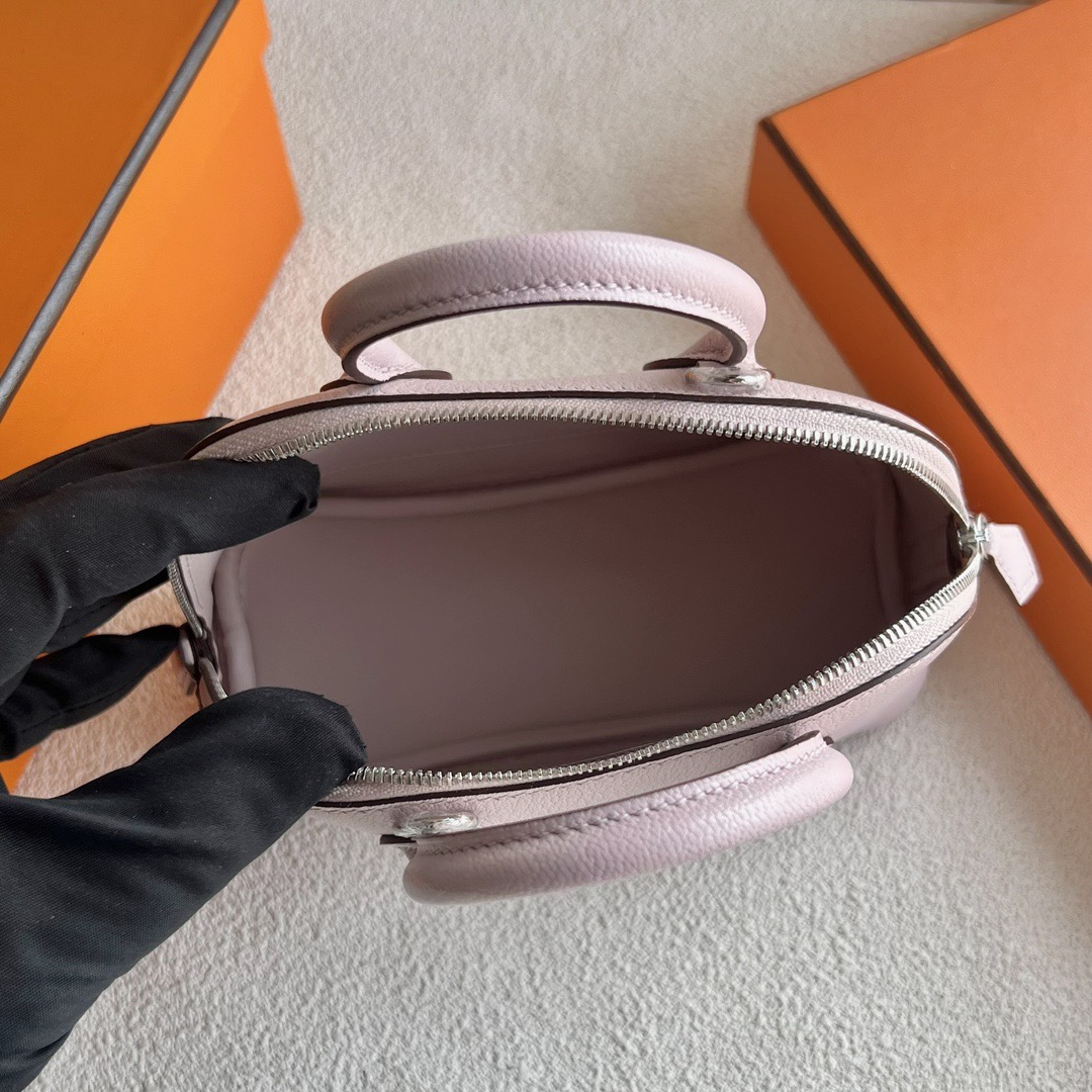 愛馬仕迷你保齡球包Hermès Mini Bolide 20山羊皮顏色M7 Rose Darling戀愛粉銀色五金