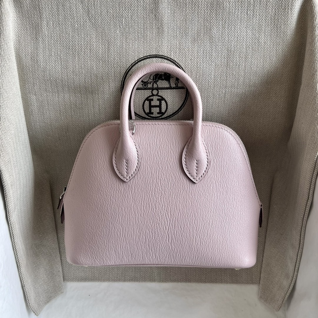愛馬仕迷你保齡球包Hermès Mini Bolide 20山羊皮顏色M7 Rose Darling戀愛粉銀色五金