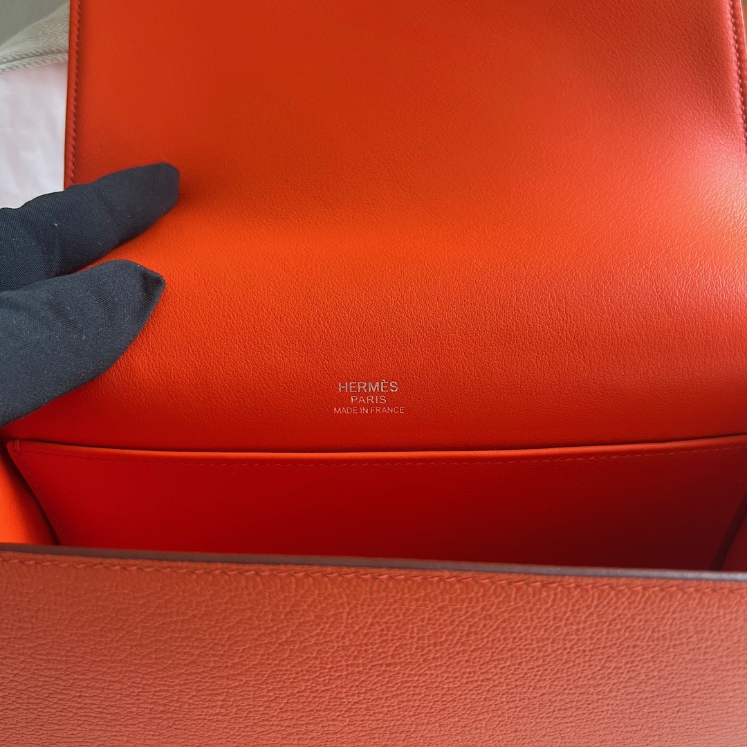 愛馬仕木屐包多少錢一隻Hermès Geta 20cm 山羊皮顏色9J Feu火焰橙 銀色五金
