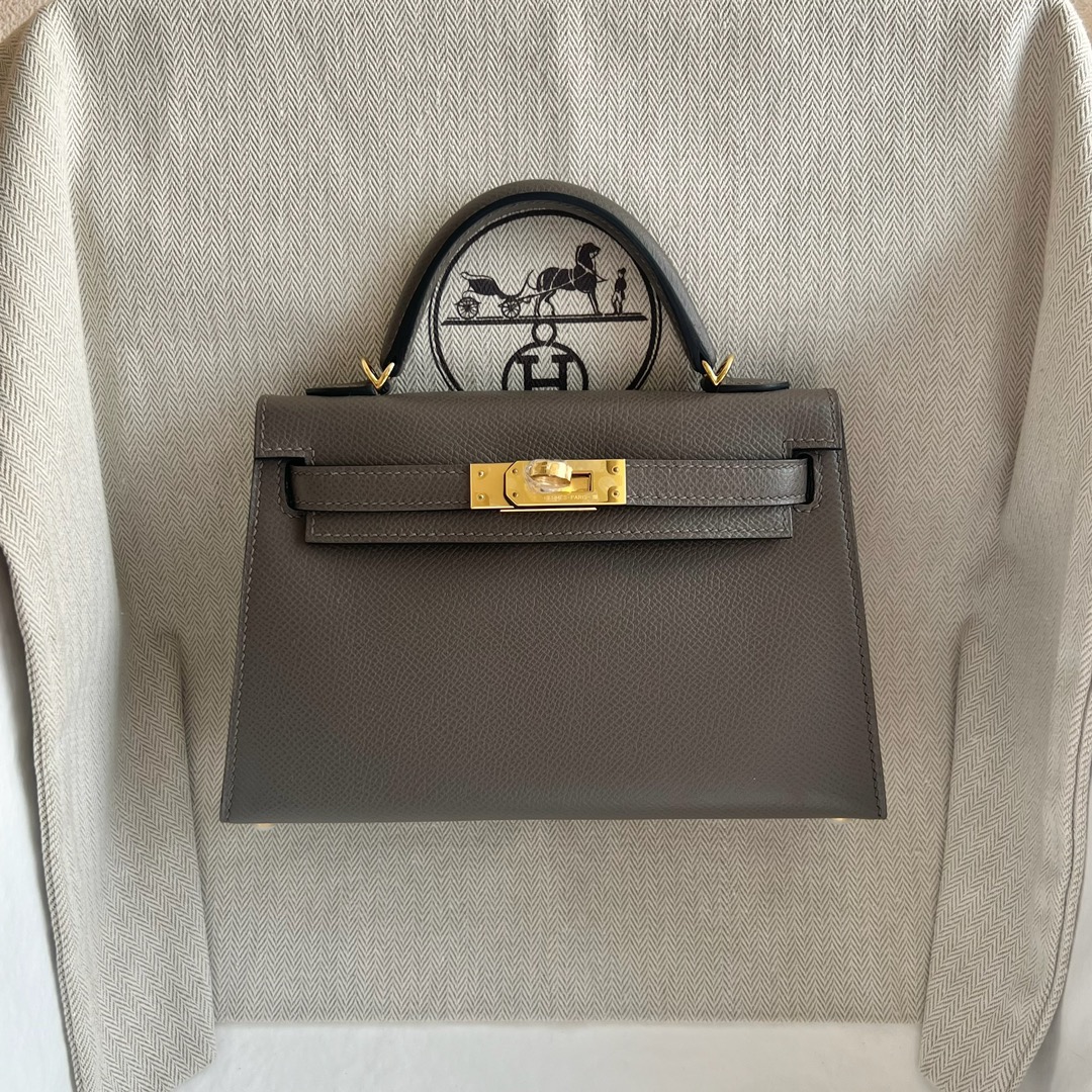 愛馬仕迷你凱莉2代價格 Hermès Kelly Mini Sellier Epsom 顏色8F Etain錫器灰 金色五金