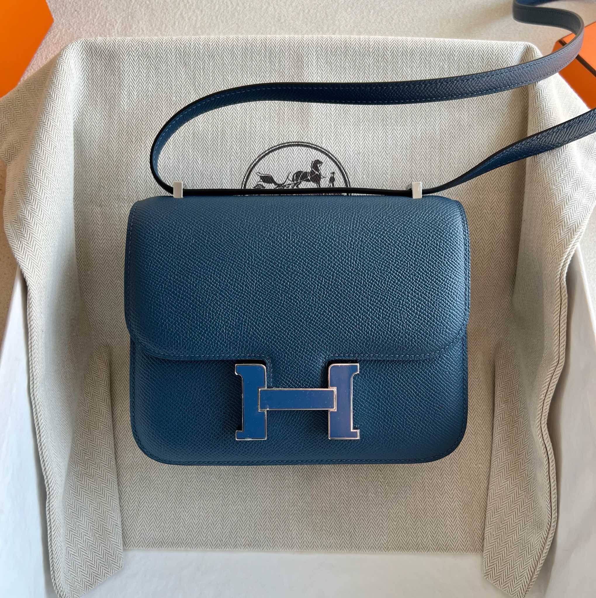 愛馬仕康康空姐包價格 Hermès Constance 18 Epsom Leather 顏色S4 Deep Bleu深邃藍配珐琅扣