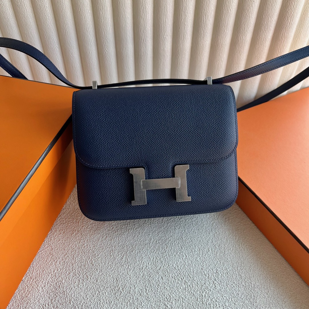 愛馬仕康康空姐包 Hermès Constance 18 Epsom Leather顏色 CK75 Bleu Sapphire寶石藍銀色五金