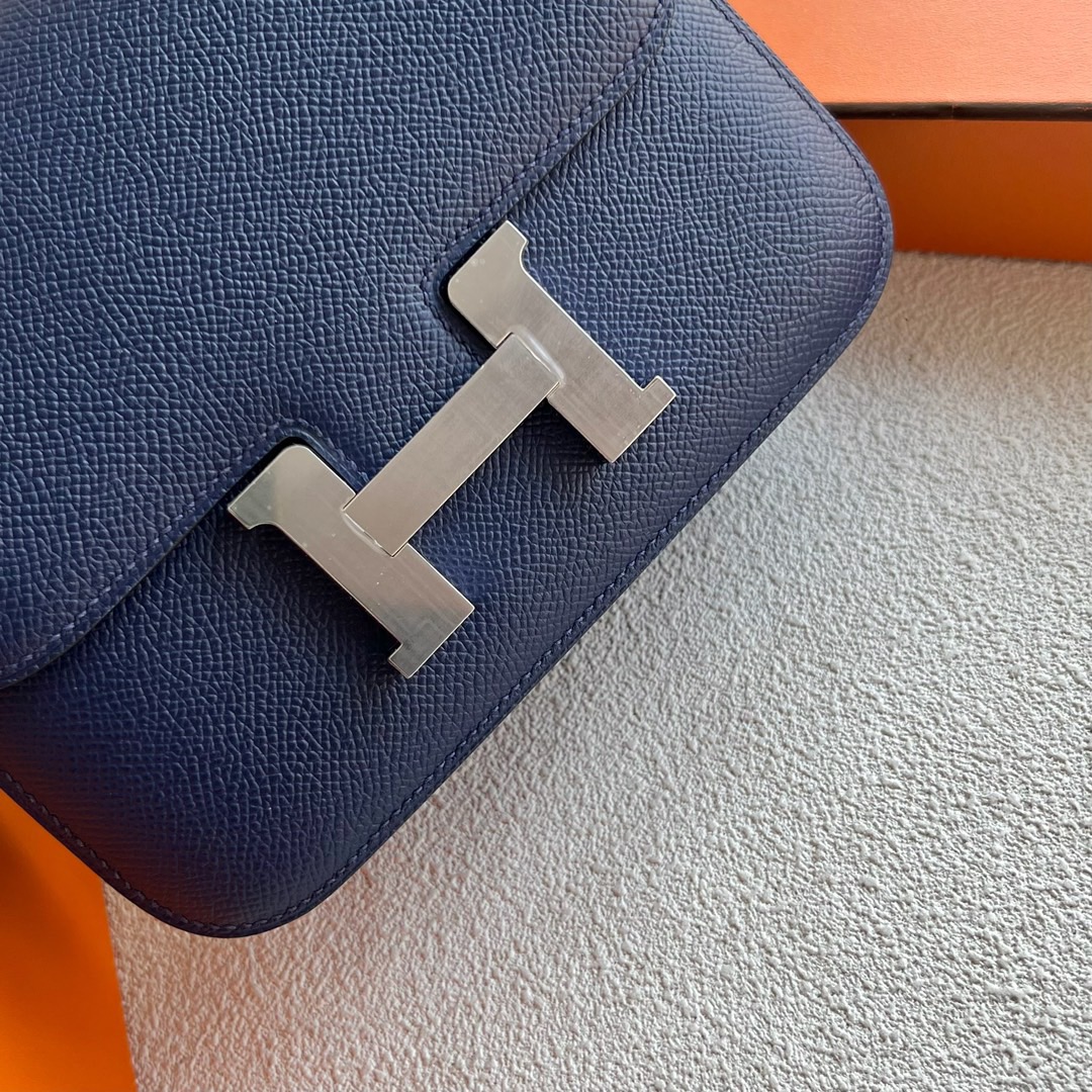 愛馬仕康康空姐包 Hermès Constance 18 Epsom Leather顏色 CK75 Bleu Sapphire寶石藍銀色五金