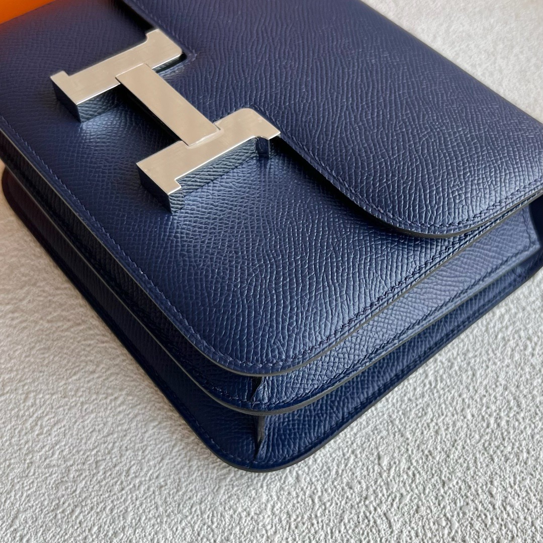 愛馬仕康康空姐包 Hermès Constance 18 Epsom Leather顏色 CK75 Bleu Sapphire寶石藍銀色五金