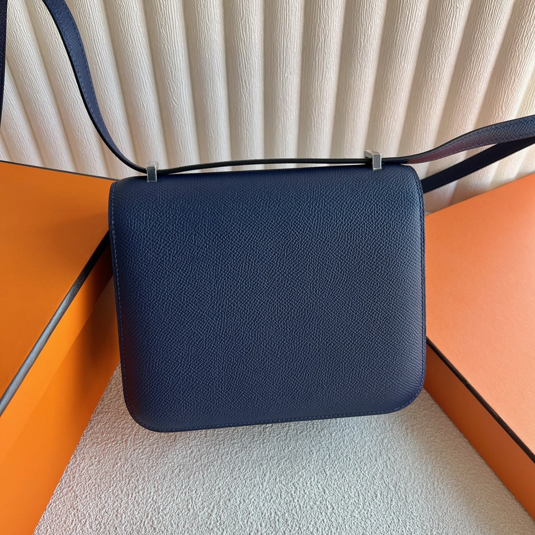 愛馬仕康康空姐包 Hermès Constance 18 Epsom Leather顏色 CK75 Bleu Sapphire寶石藍銀色五金