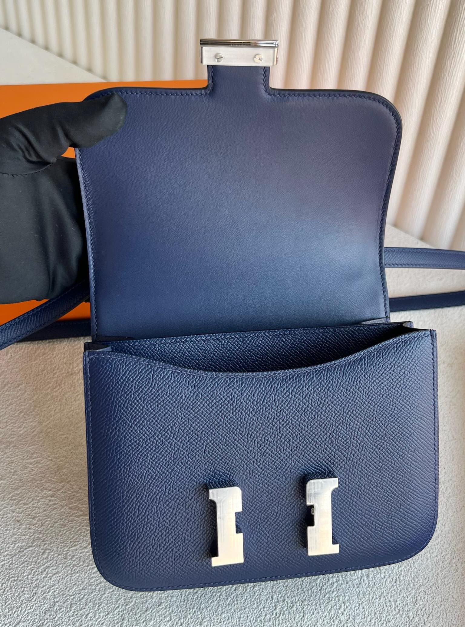 愛馬仕康康空姐包 Hermès Constance 18 Epsom Leather顏色 CK75 Bleu Sapphire寶石藍銀色五金