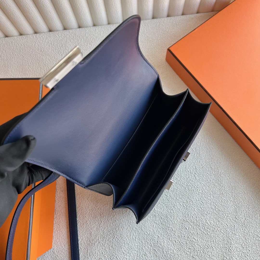 愛馬仕康康空姐包 Hermès Constance 18 Epsom Leather顏色 CK75 Bleu Sapphire寶石藍銀色五金