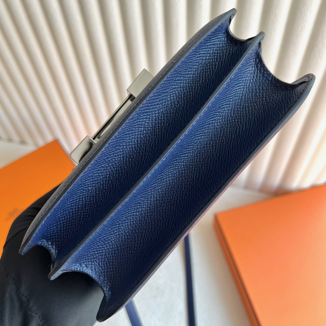 愛馬仕康康空姐包 Hermès Constance 18 Epsom Leather顏色 CK75 Bleu Sapphire寶石藍銀色五金