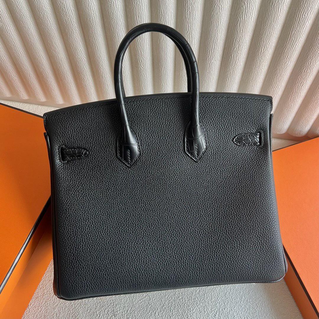 愛馬仕鉑金包25有多大 Hermès Birkin 25 Touch Togo/霧面美洲鱷魚皮 Noir黑色銀色五金