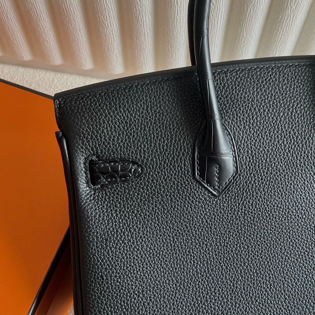 愛馬仕鉑金包25有多大 Hermès Birkin 25 Touch Togo/霧面美洲鱷魚皮 Noir黑色銀色五金