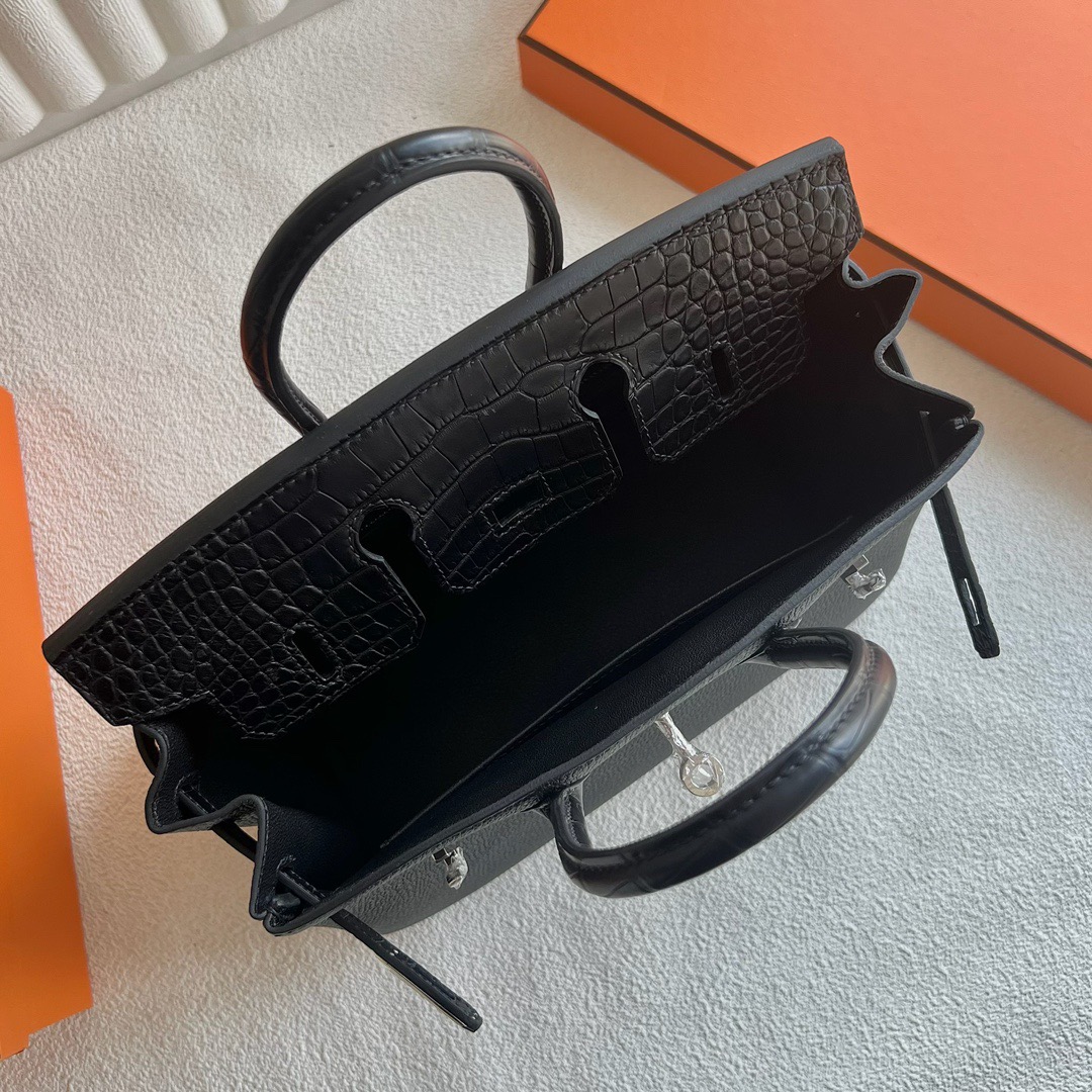 愛馬仕鉑金包25有多大 Hermès Birkin 25 Touch Togo/霧面美洲鱷魚皮 Noir黑色銀色五金