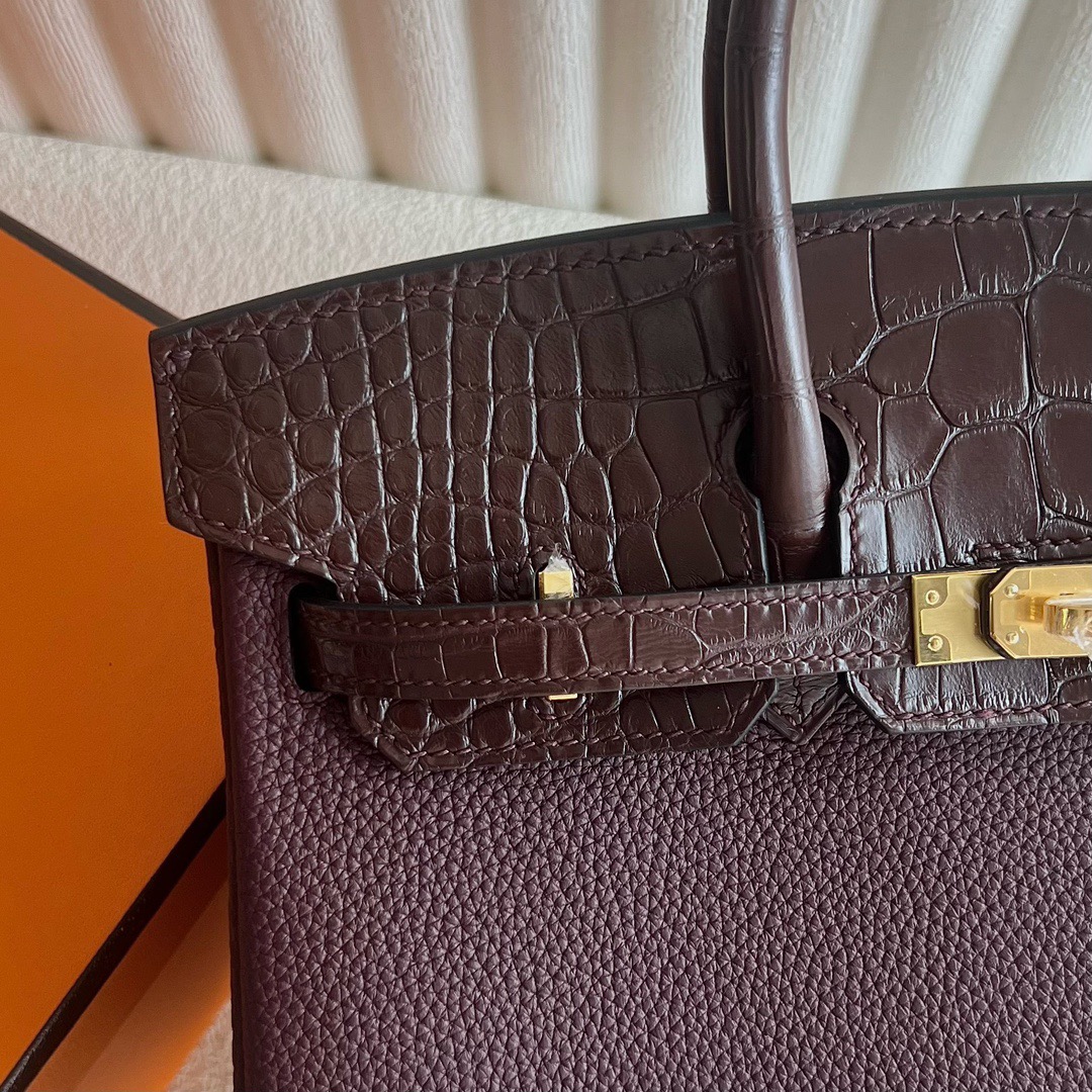 愛馬仕鉑金包25寸價格及圖片Hermès Birkin 25 Touch Togo/霧面美洲鱷魚皮Rouge Sellier馬鞍紅 金色五金