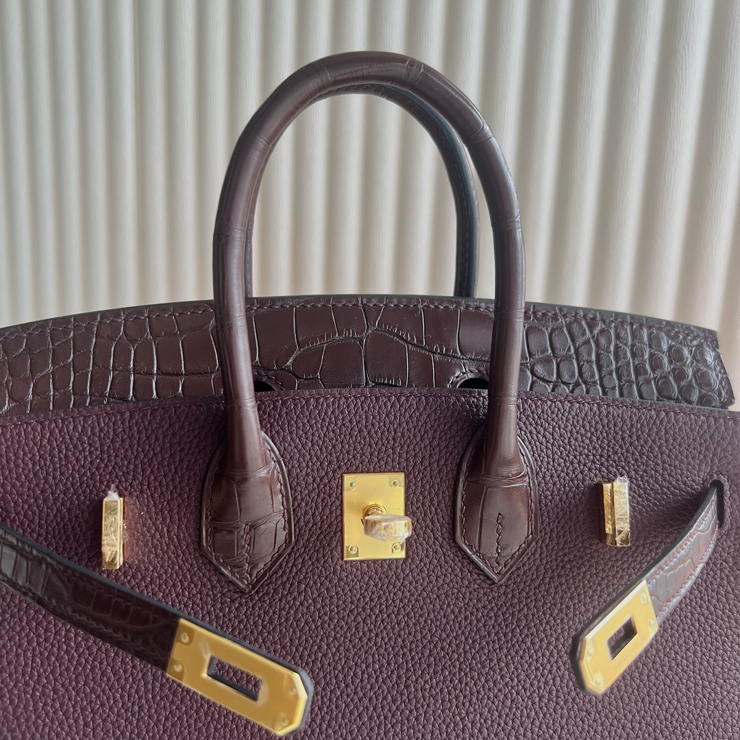 愛馬仕鉑金包25寸價格及圖片Hermès Birkin 25 Touch Togo/霧面美洲鱷魚皮Rouge Sellier馬鞍紅 金色五金