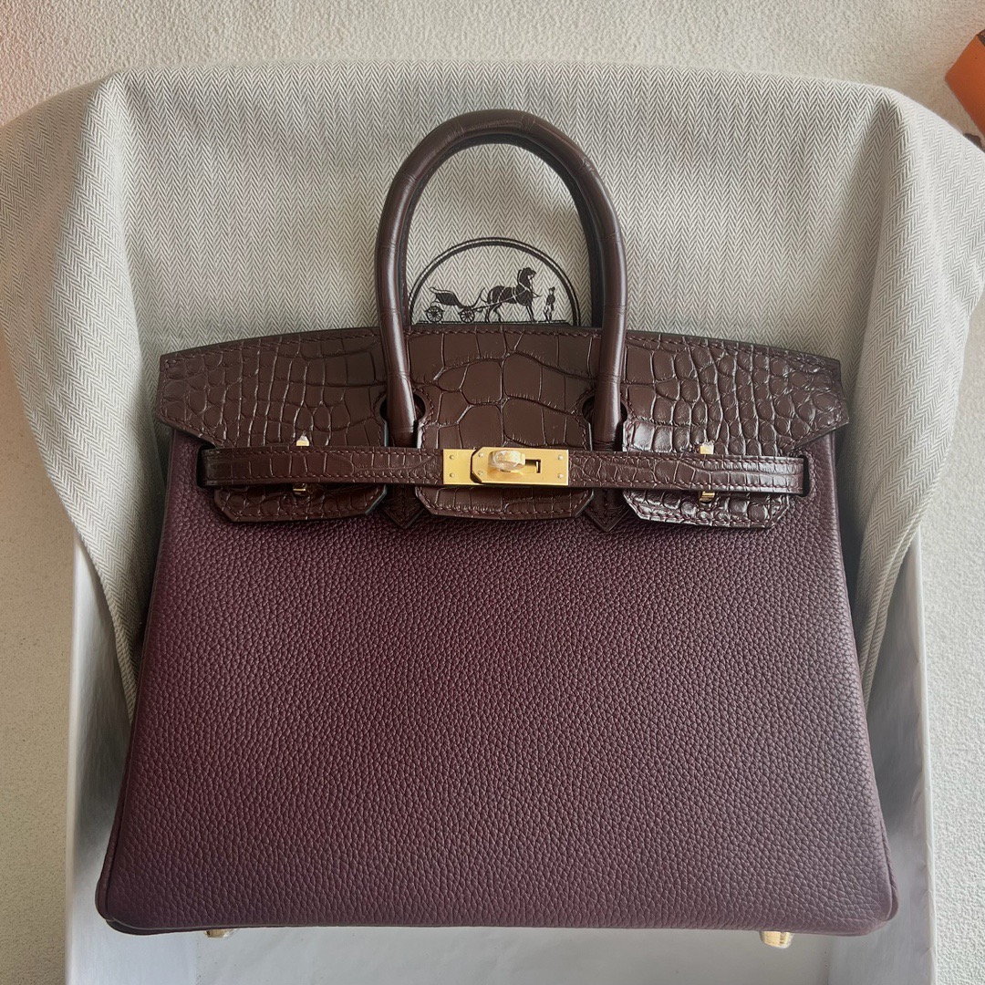 愛馬仕鉑金包25寸價格及圖片Hermès Birkin 25 Touch Togo/霧面美洲鱷魚皮Rouge Sellier馬鞍紅 金色五金