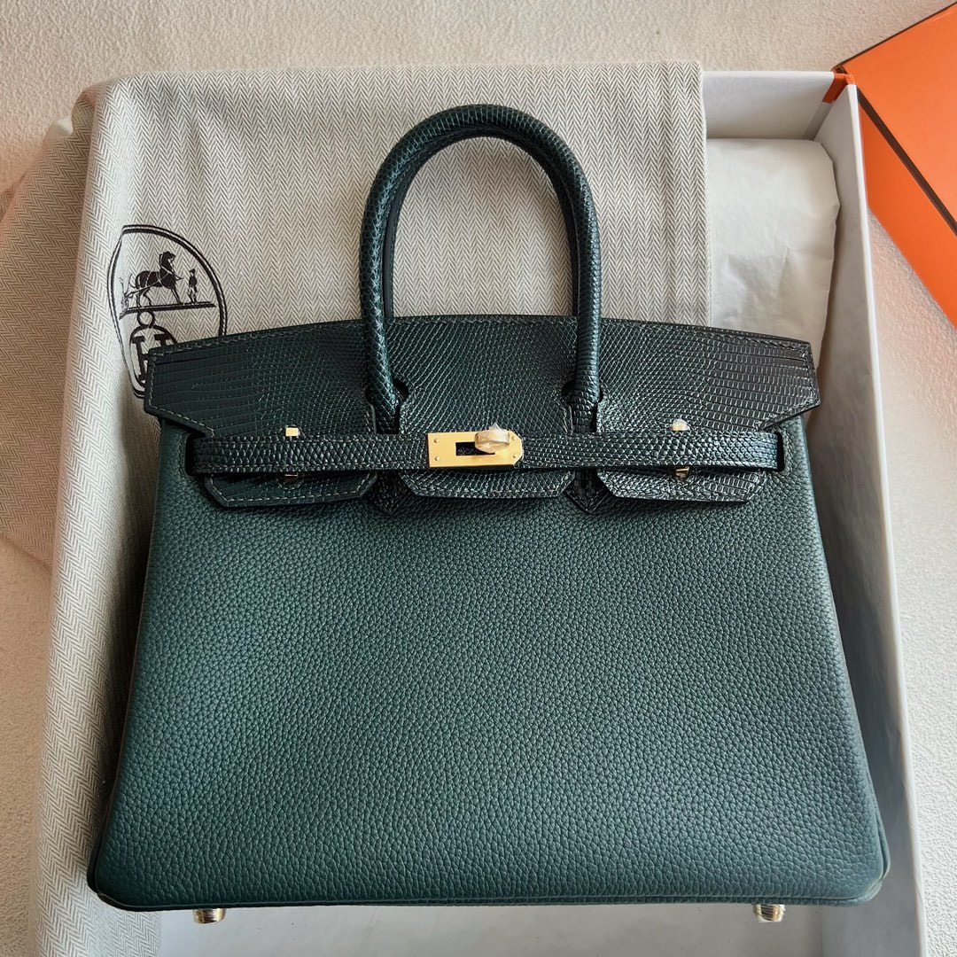 愛馬仕鉑金包價格及圖片Hermès Birkin 25 Touch Togo拼原廠南非鴕鳥皮 Vert cypres松柏綠 柏樹綠