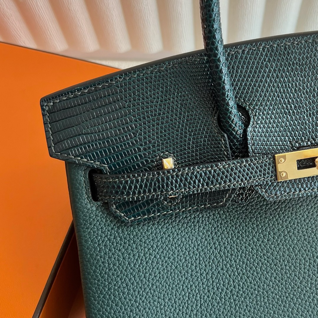 愛馬仕鉑金包價格及圖片Hermès Birkin 25 Touch Togo拼原廠南非鴕鳥皮 Vert cypres松柏綠 柏樹綠