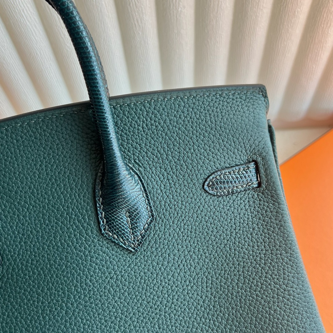 愛馬仕鉑金包價格及圖片Hermès Birkin 25 Touch Togo拼原廠南非鴕鳥皮 Vert cypres松柏綠 柏樹綠