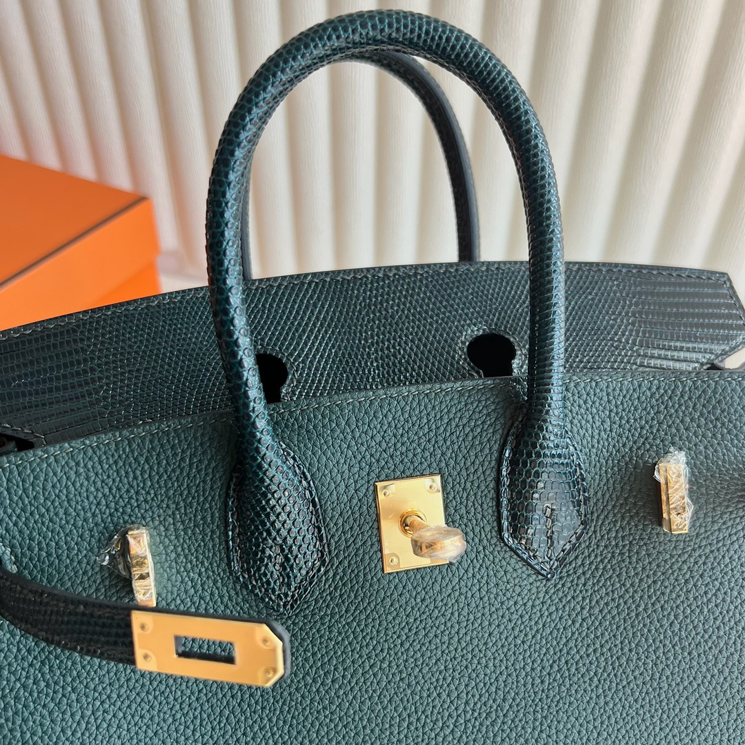愛馬仕鉑金包價格及圖片Hermès Birkin 25 Touch Togo拼原廠南非鴕鳥皮 Vert cypres松柏綠 柏樹綠