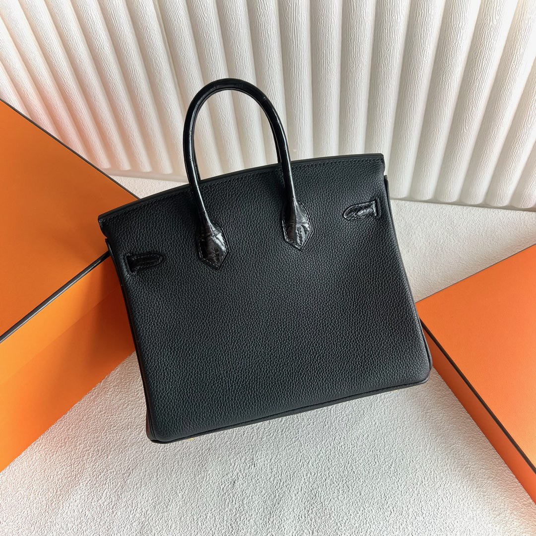愛馬仕鉑金包25寸圖片 Hermès Birkin 25 Touch Togo/亮面美洲鱷魚皮Noir黑色金色五金