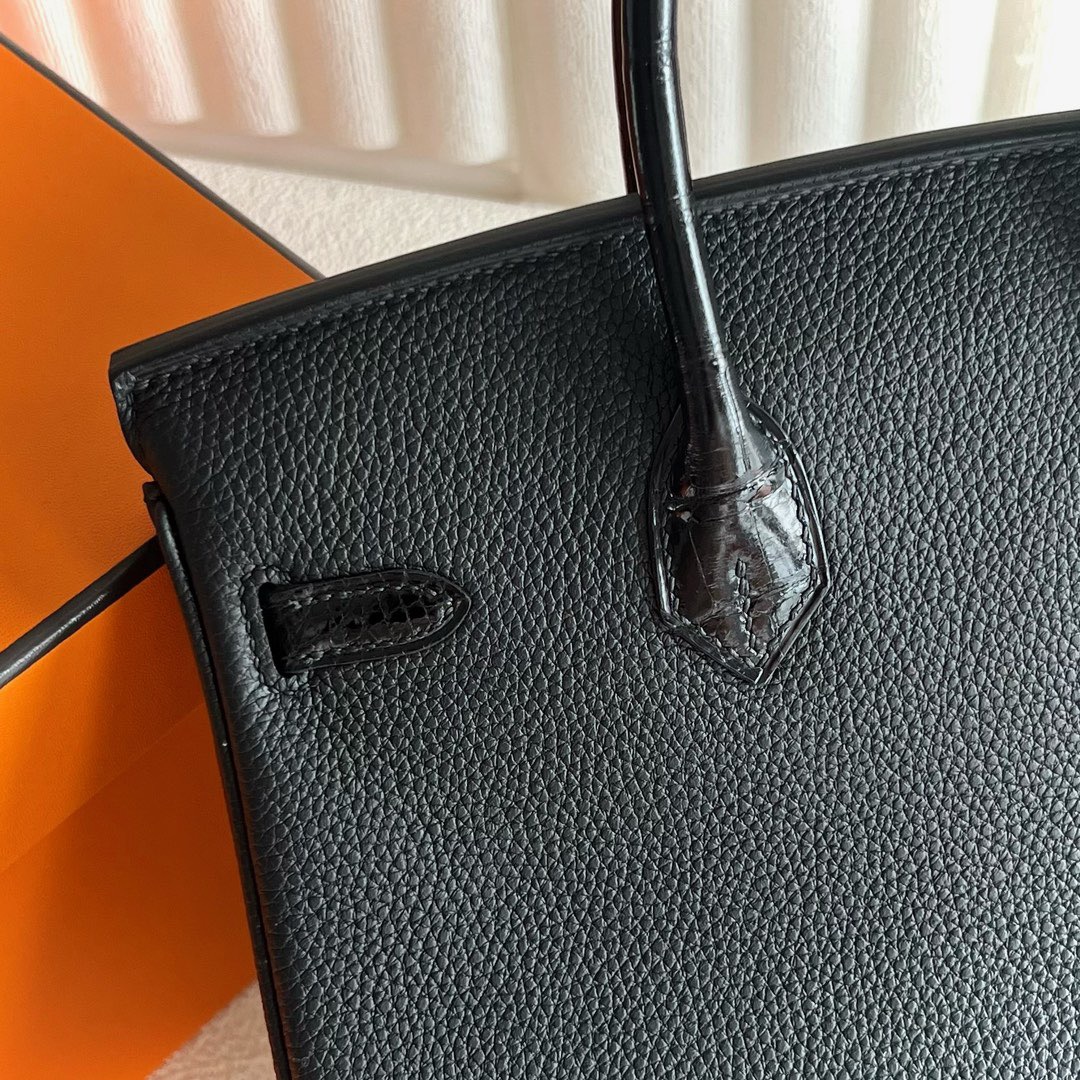 愛馬仕鉑金包25寸圖片 Hermès Birkin 25 Touch Togo/亮面美洲鱷魚皮Noir黑色金色五金