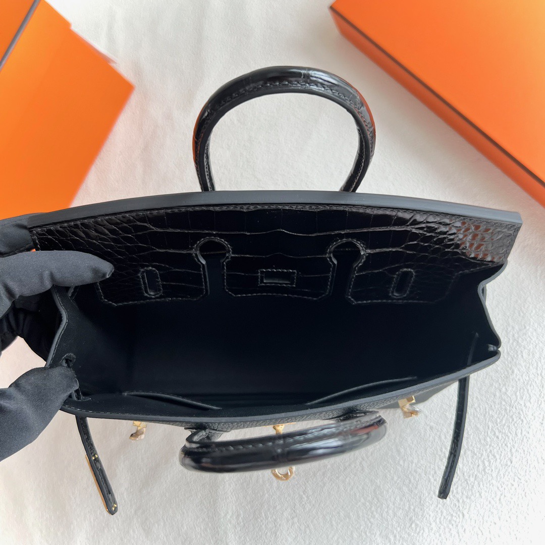 愛馬仕鉑金包25寸圖片 Hermès Birkin 25 Touch Togo/亮面美洲鱷魚皮Noir黑色金色五金