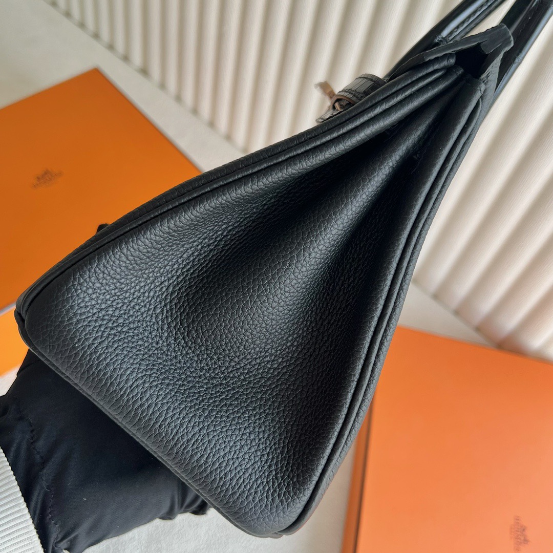 愛馬仕鉑金包25寸專櫃價格 Hermès Birkin 25 Touch Togo/亮面尼罗鱷魚皮Noir黑色玫瑰金扣