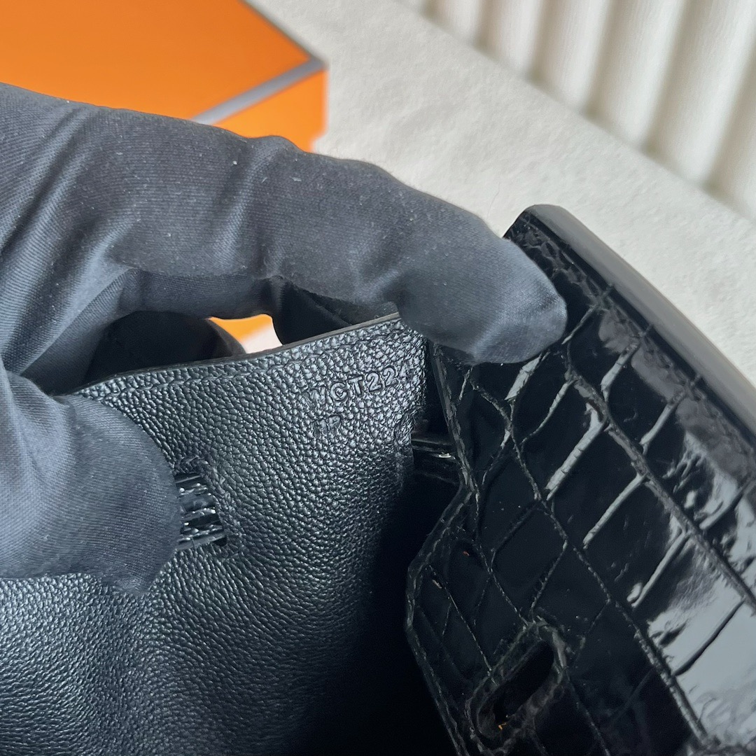 愛馬仕鉑金包25寸專櫃價格 Hermès Birkin 25 Touch Togo/亮面尼罗鱷魚皮Noir黑色玫瑰金扣