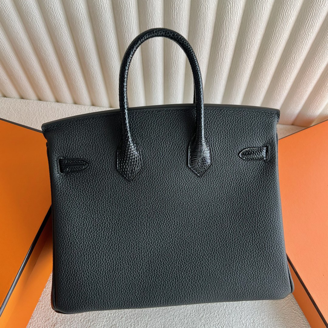 愛馬仕鉑金包25寸價格多少錢 Hermès Birkin 25 Touch Togo小牛皮拼/Lizard蜥蜴皮黑色銀色五金