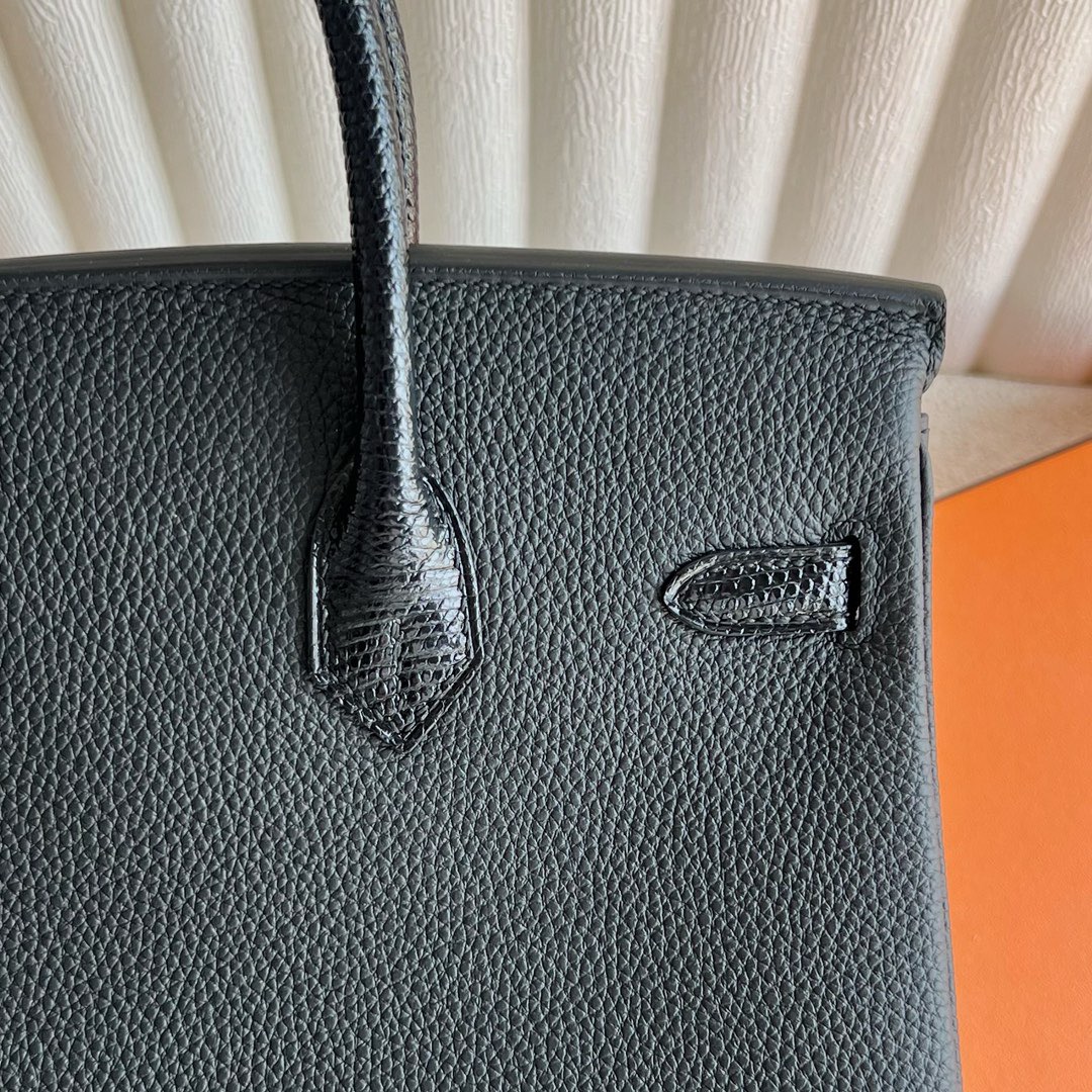 愛馬仕鉑金包25寸價格多少錢 Hermès Birkin 25 Touch Togo小牛皮拼/Lizard蜥蜴皮黑色銀色五金