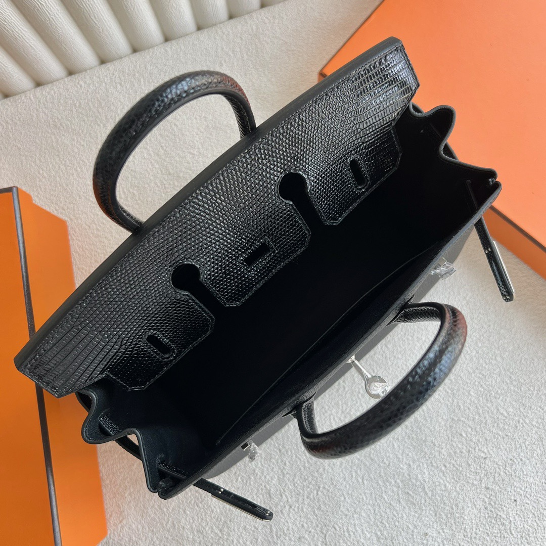 愛馬仕鉑金包25寸價格多少錢 Hermès Birkin 25 Touch Togo小牛皮拼/Lizard蜥蜴皮黑色銀色五金