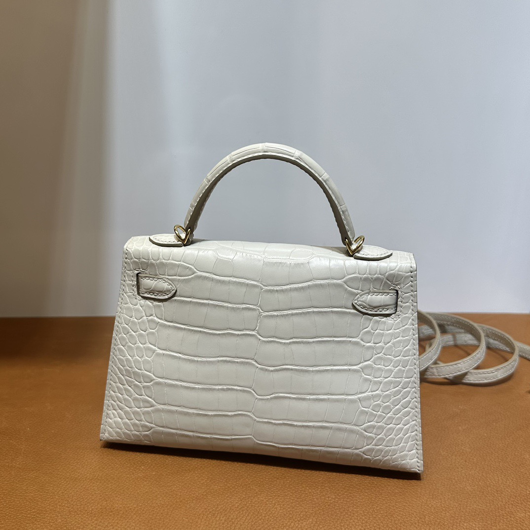 愛馬仕凱莉迷你二代19尺寸價格Hermès Kelly Mini Sellier 霧面美洲鱷魚皮奶油白 金色五金