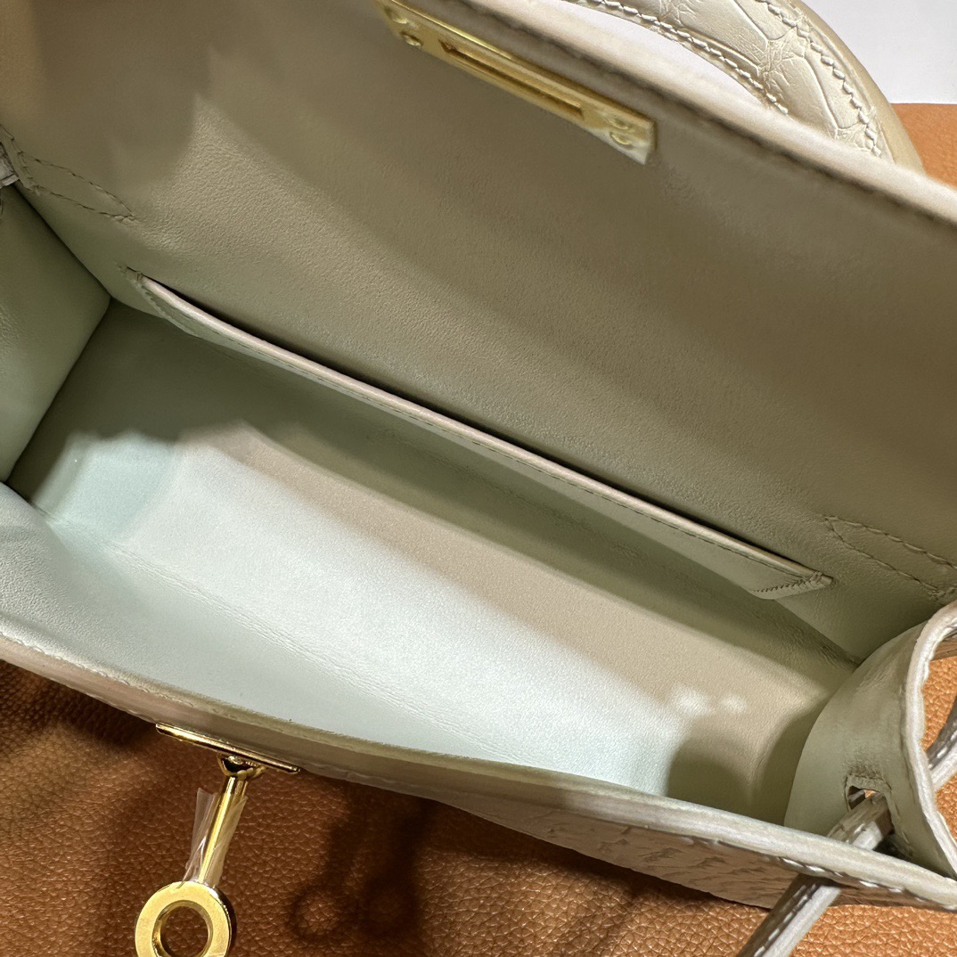 愛馬仕凱莉迷你二代19尺寸價格Hermès Kelly Mini Sellier 霧面美洲鱷魚皮奶油白 金色五金
