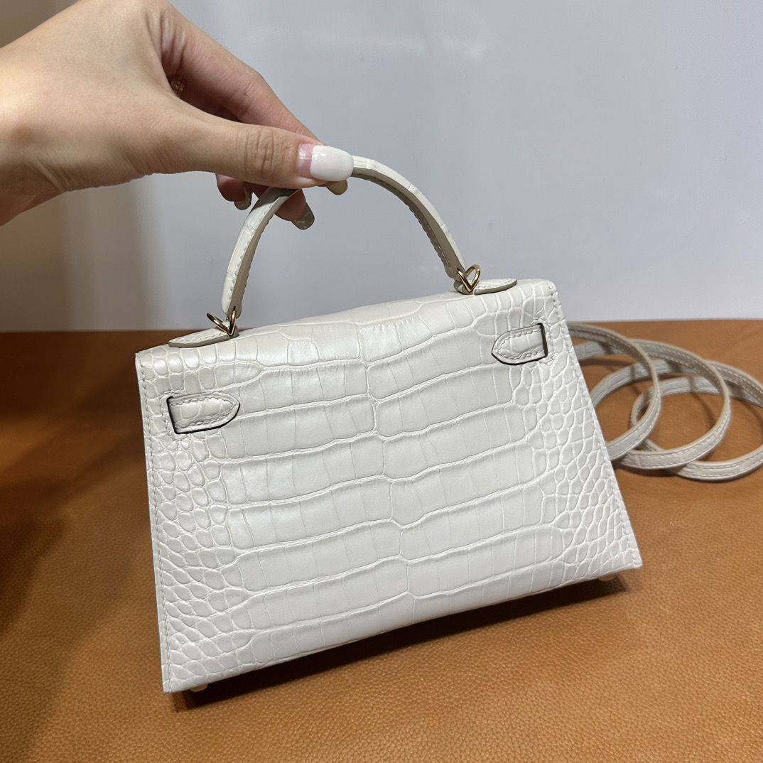 愛馬仕凱莉迷你二代19尺寸價格Hermès Kelly Mini Sellier 霧面美洲鱷魚皮奶油白 金色五金