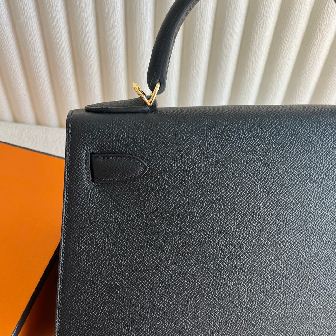 愛馬仕凱莉包28寸多少錢 Hermès Kelly 28 Epsom Noir 黑色 金色五金